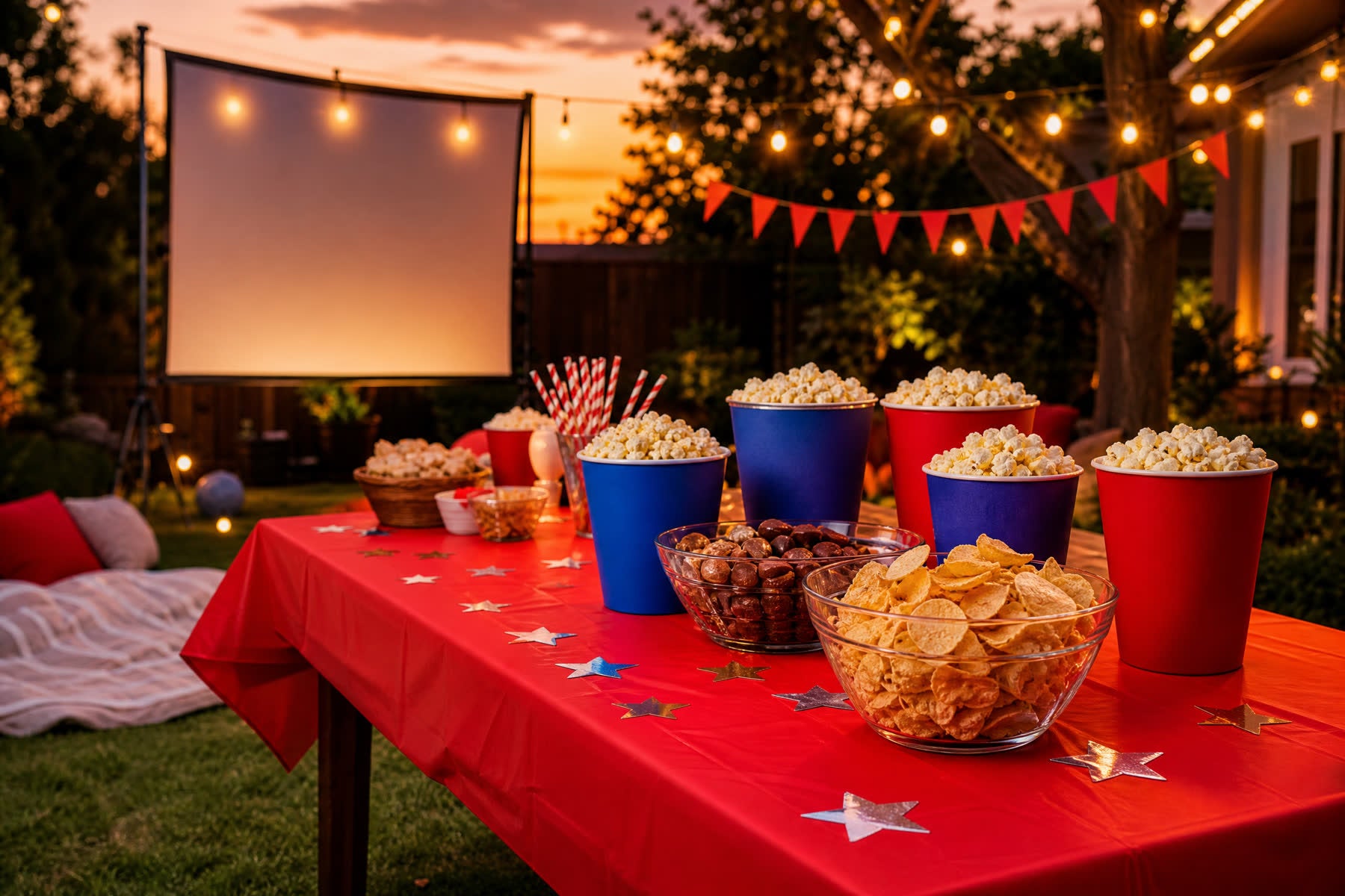 Outdoor Movie Night Party Supplies and Snack Serving Ideas