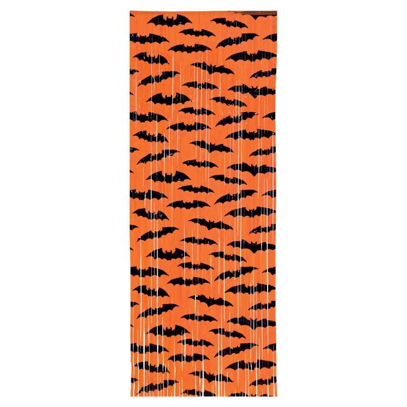 Bat 1-Ply Plastic Fringe Curtain, 8' x 3', Hanging Decorations, Halloween