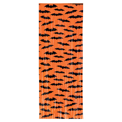 Bat 1-Ply Plastic Fringe Curtain, 8' x 3', Hanging Decorations, Halloween