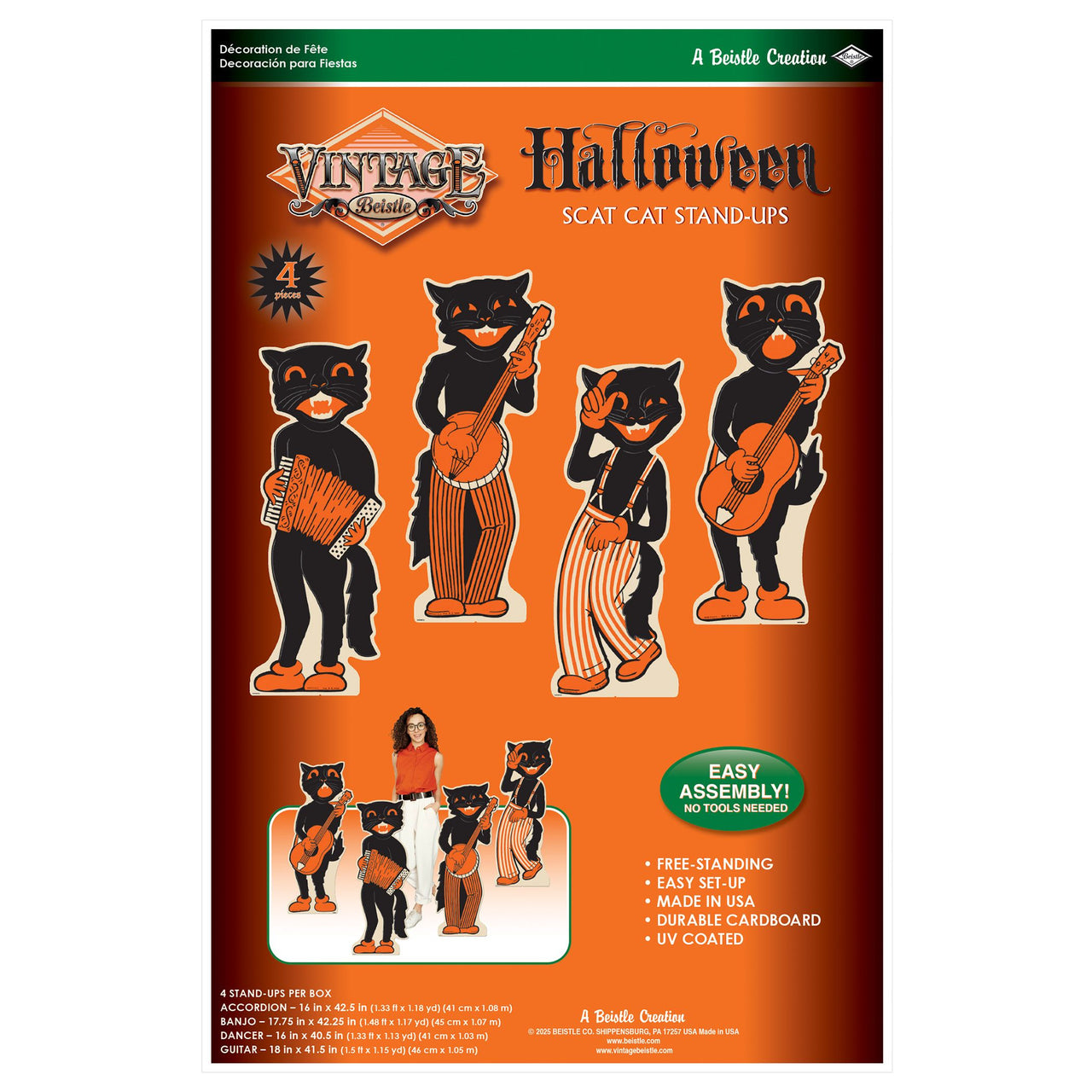 Vintage Halloween Scat Cat Band Stand-Ups (4-Pack)