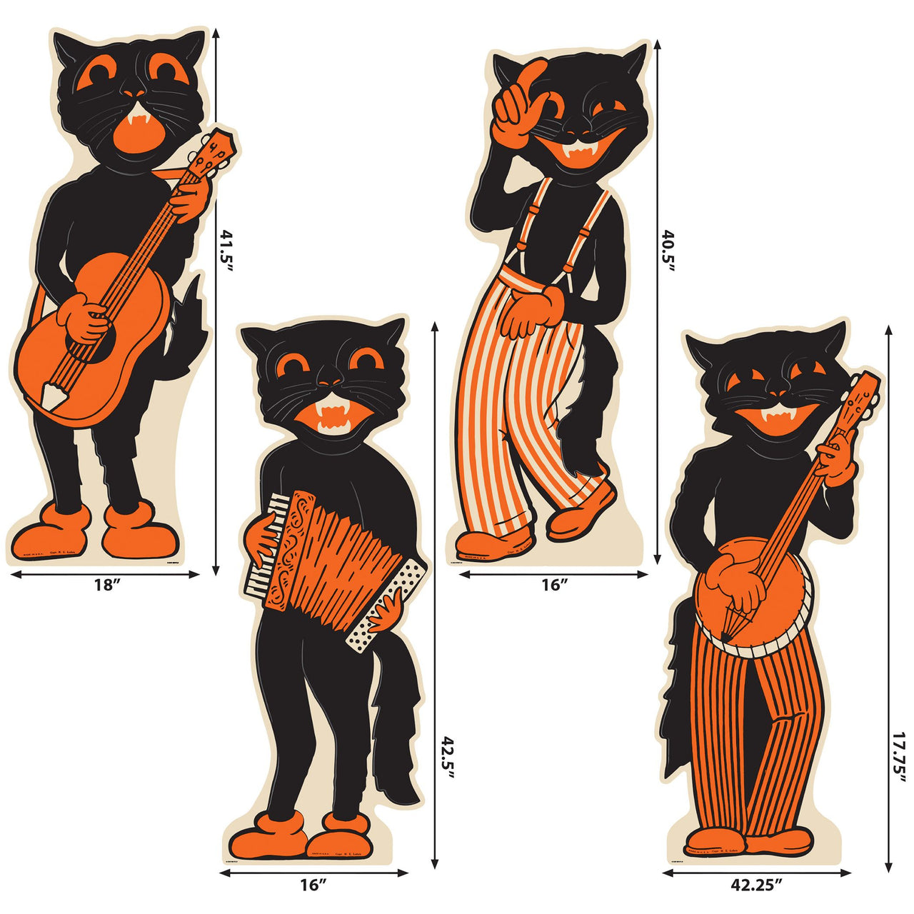 Vintage Halloween Scat Cat Band Stand-Ups (4-Pack)