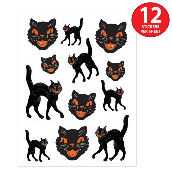 Vintage Halloween Black Cat Stickers