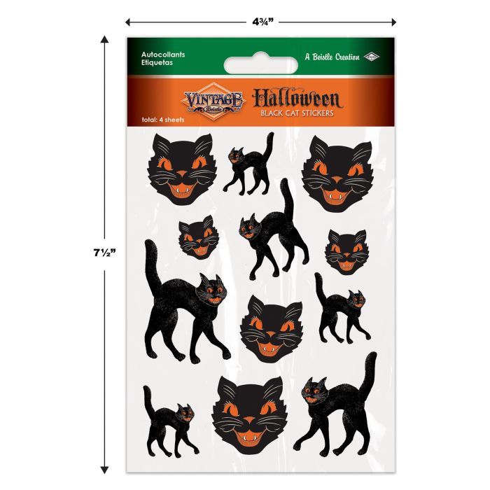 Vintage Halloween Black Cat Stickers