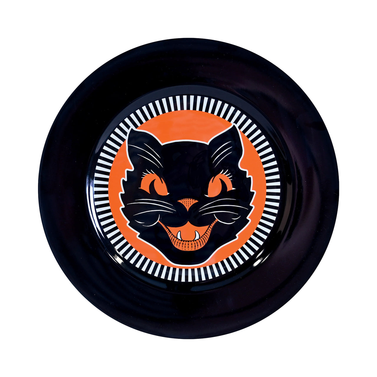 Vintage Halloween Black Cat Platter, 12.875", Plastic Decorations, Halloween-Vintage, Halloween