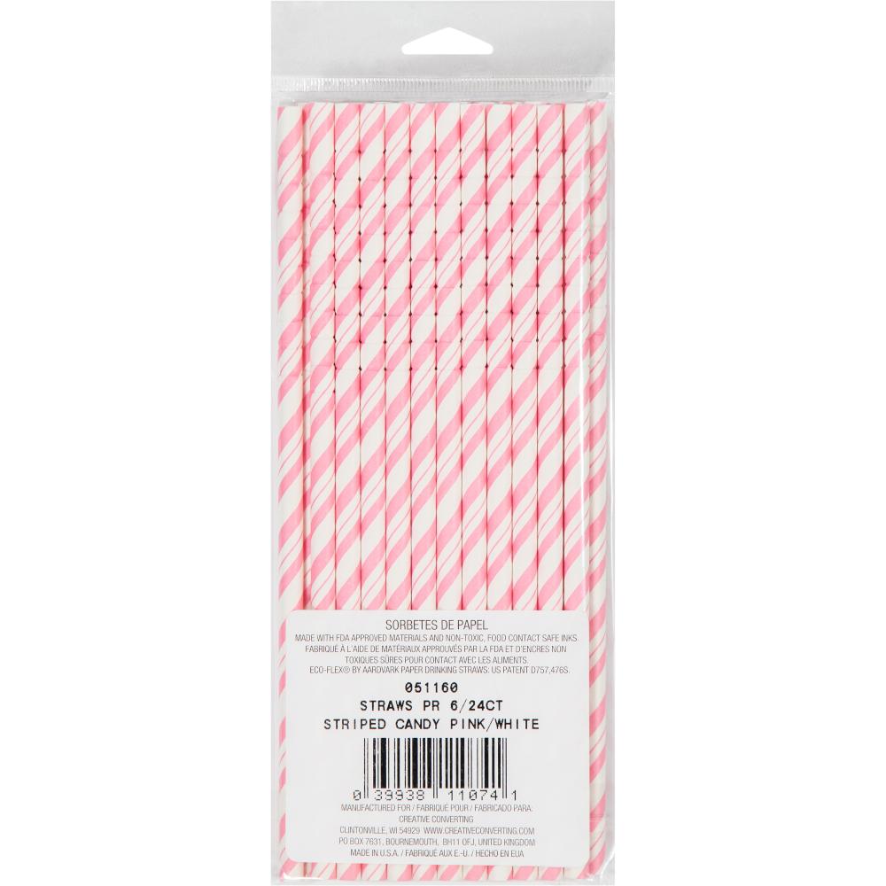 144ct Bulk Candy Pink and White Striped Flex Paper Straws