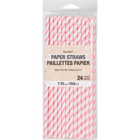 144ct Bulk Candy Pink and White Striped Flex Paper Straws
