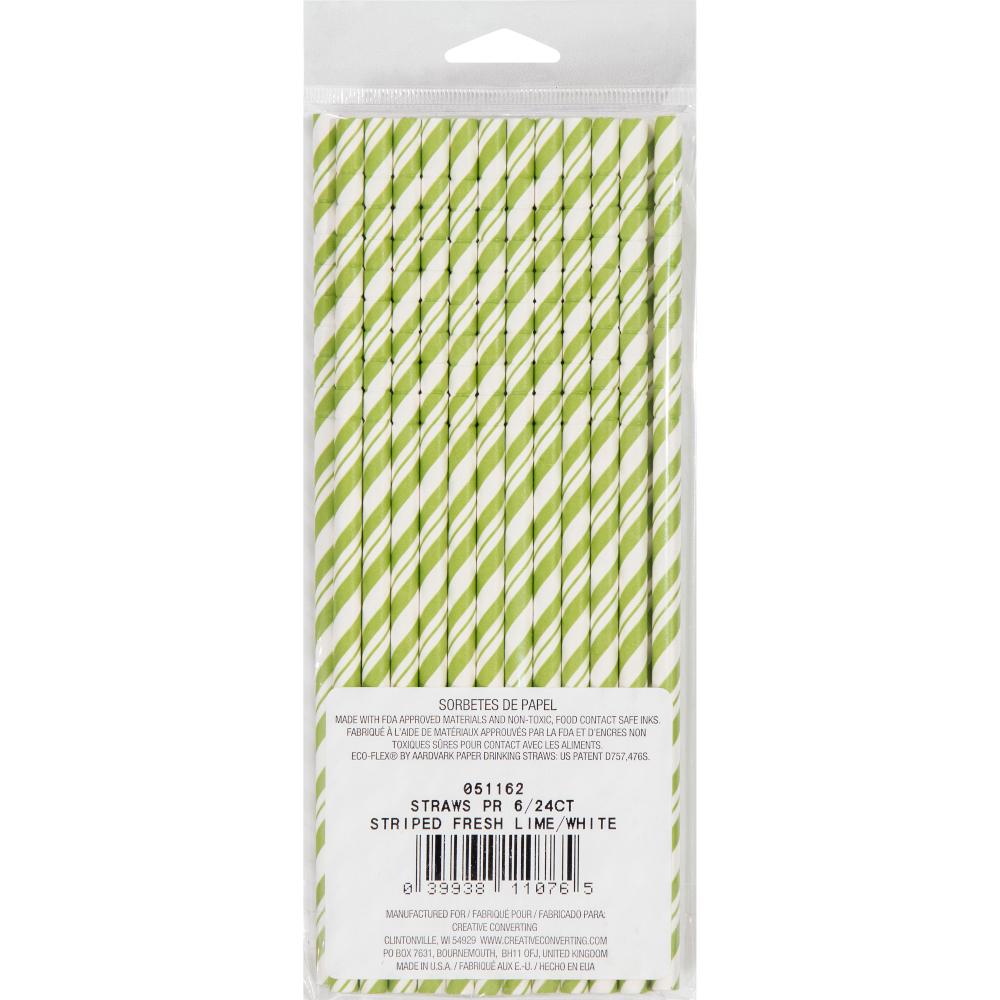 144ct Bulk Fresh Lime and White Striped Flex Paper Straws