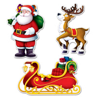 Santa, Sleigh & Reindeer Cutout Decorations (3 per package)