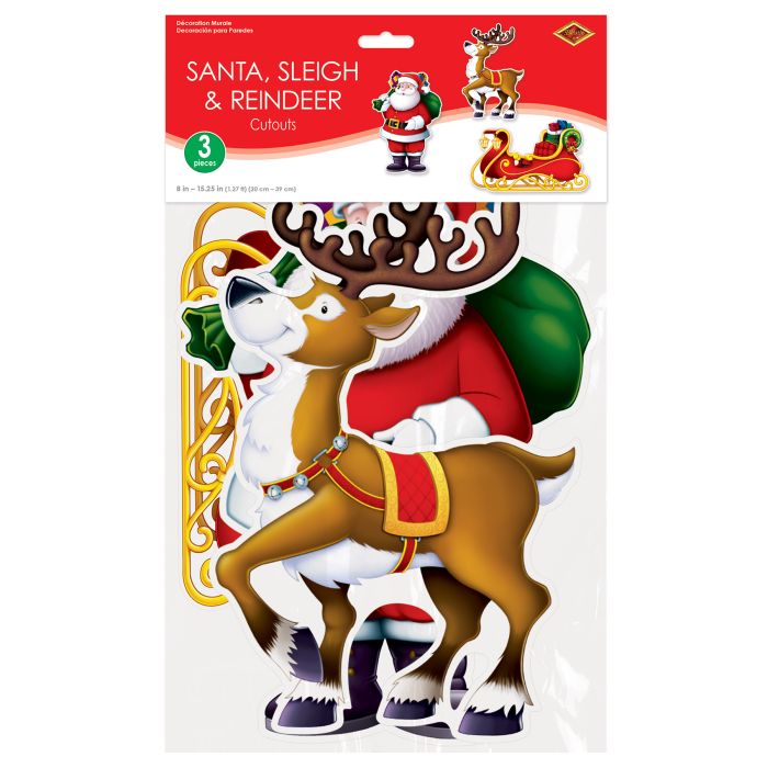 Santa, Sleigh & Reindeer Cutout Decorations