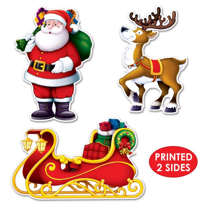 Santa, Sleigh & Reindeer Cutout Decorations