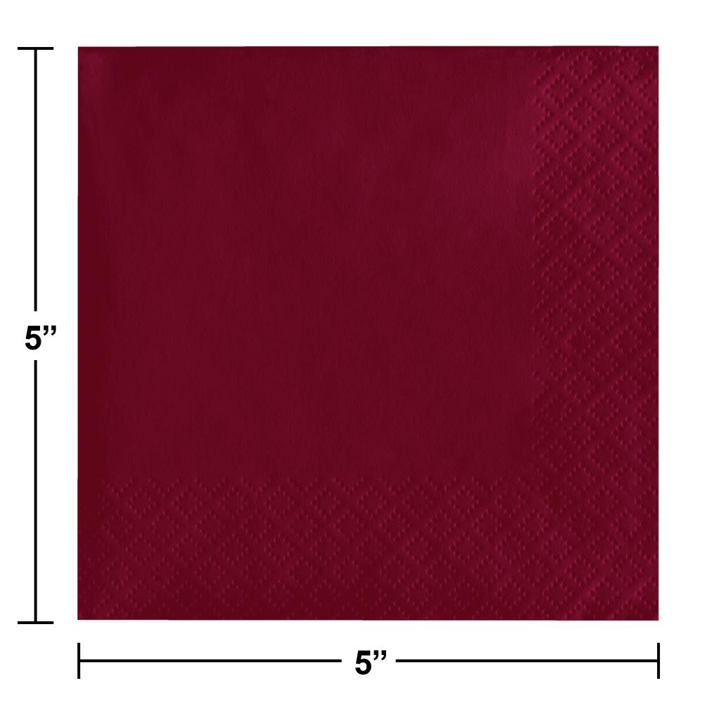 Bulk Burgundy 2 Ply Beverage Napkins (1200 per Case)