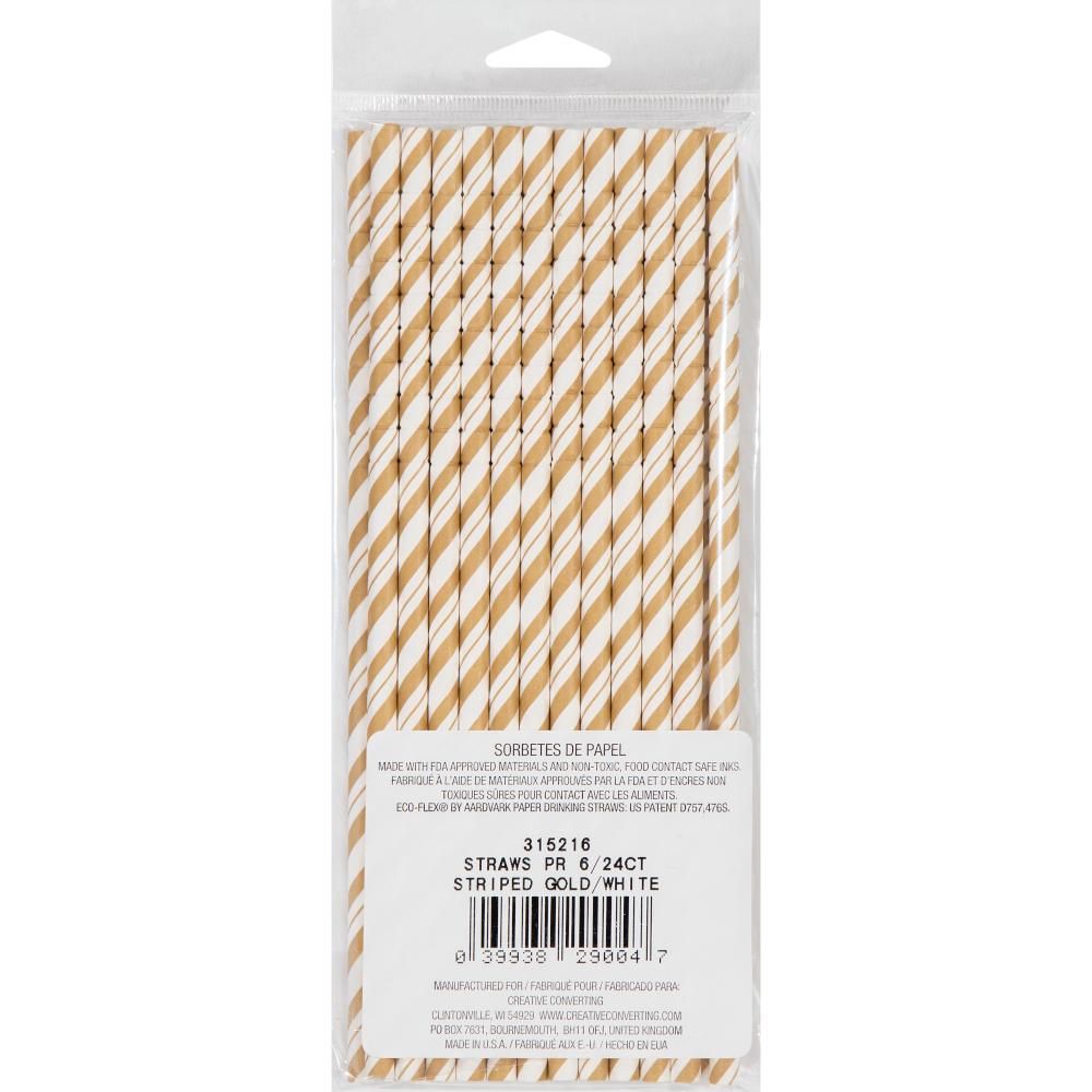 144ct Bulk Gold and White Striped Flex Paper Straws