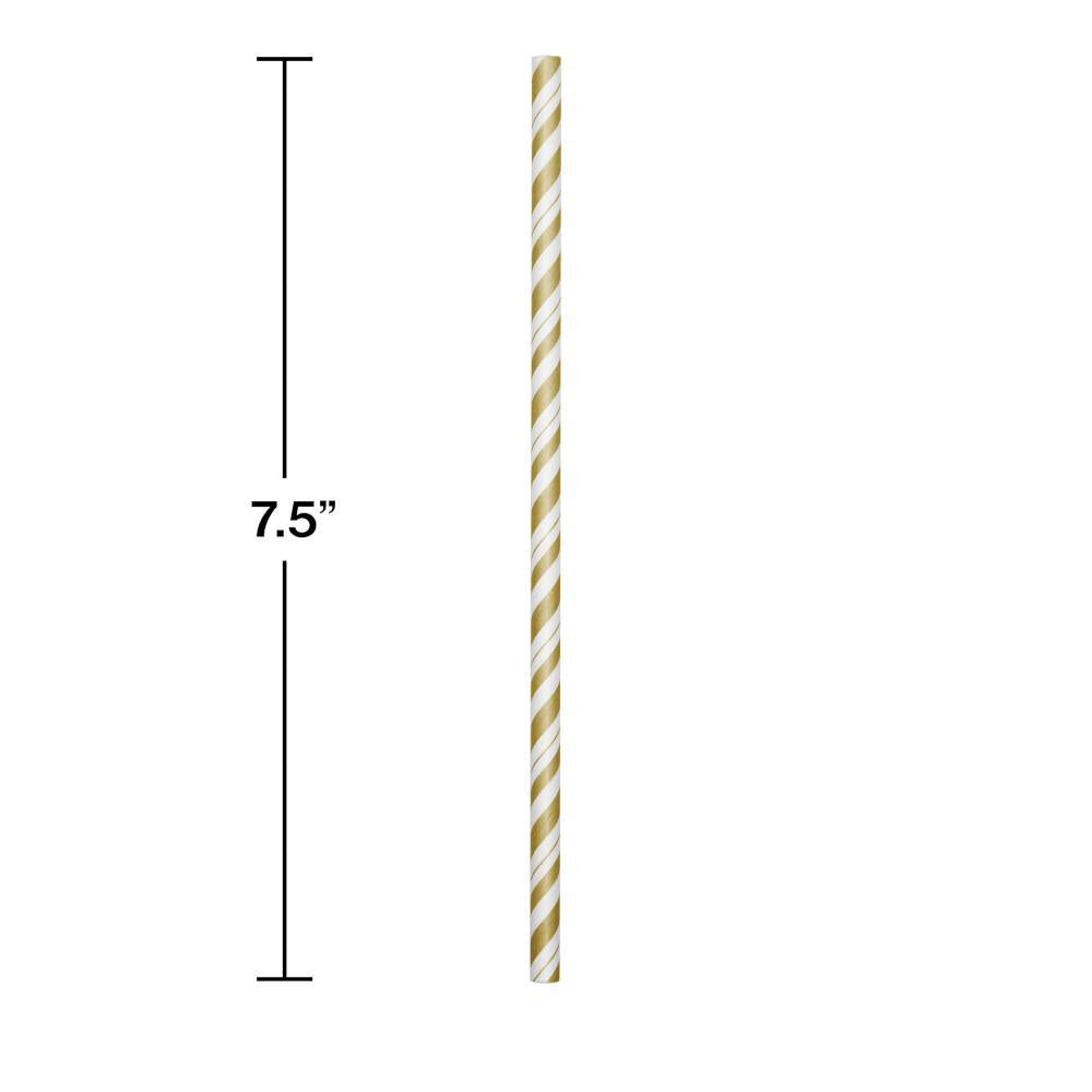144ct Bulk Gold and White Striped Flex Paper Straws