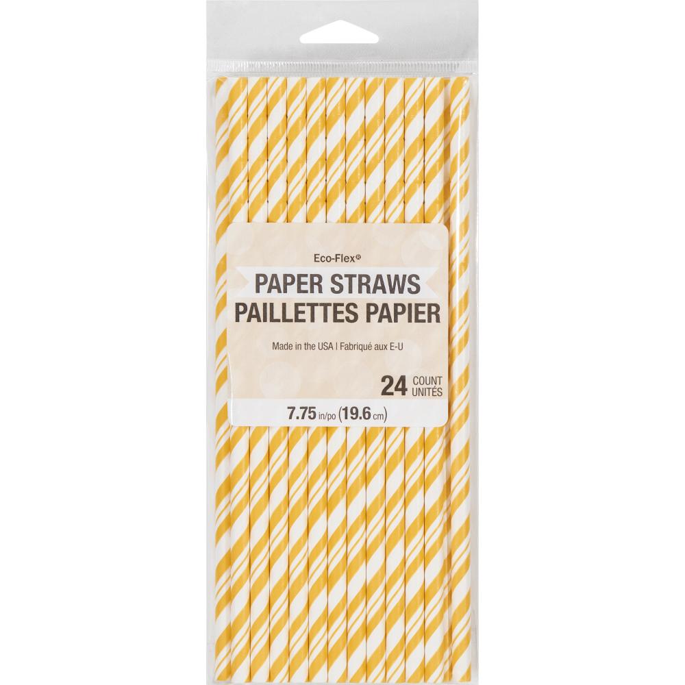 144ct Bulk School Bus Yellow and White Striped Flex Paper Straws