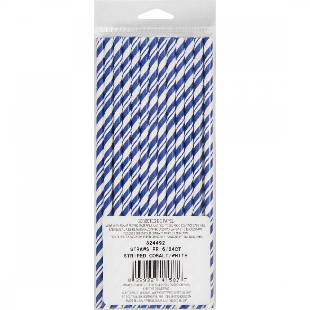 144ct Bulk Cobalt Blue and White Striped Flex Paper Straws
