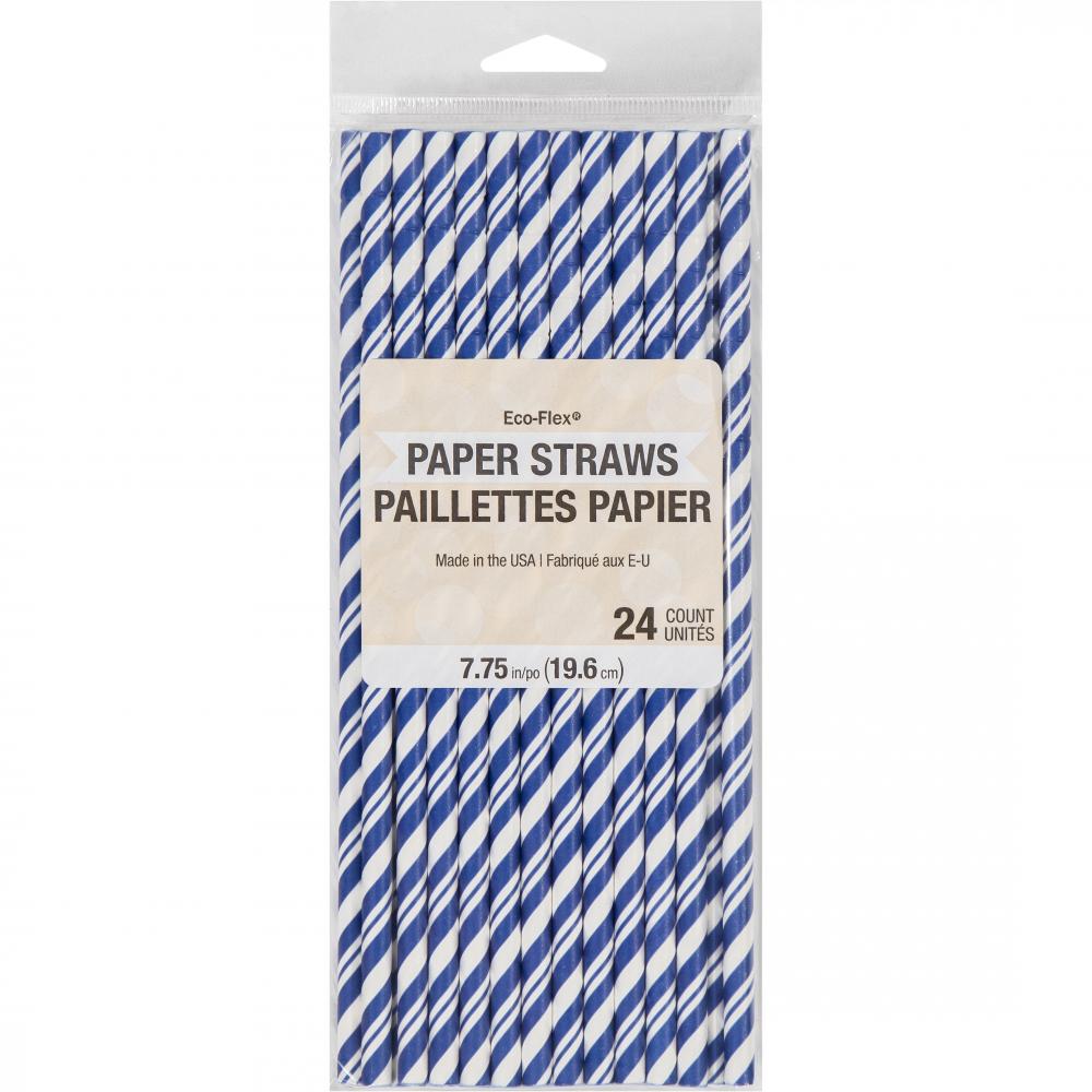 144ct Bulk Cobalt Blue and White Striped Flex Paper Straws