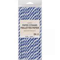 144ct Bulk Cobalt Blue and White Striped Flex Paper Straws