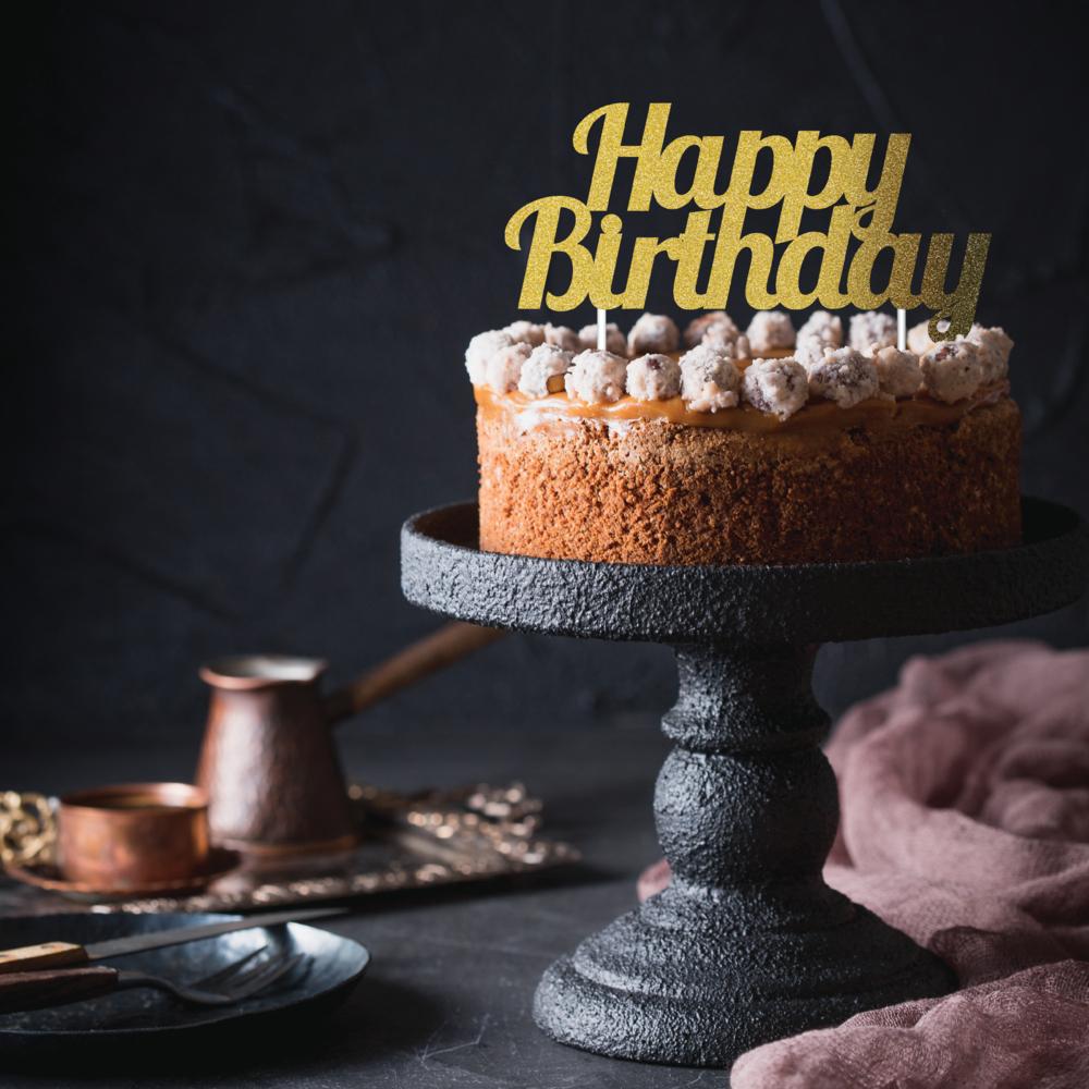 12ct Bulk Gold Glitter Happy Birthday Cake Toppers