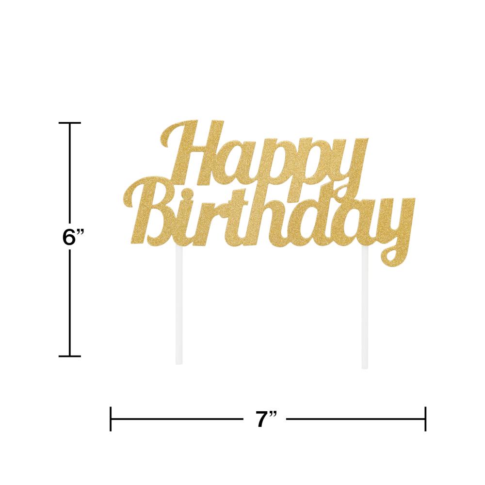 12ct Bulk Gold Glitter Happy Birthday Cake Toppers