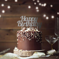 12ct Bulk Silver Glitter Happy Birthday Cake Toppers