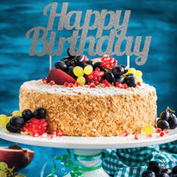 12ct Bulk Silver Glitter Happy Birthday Cake Toppers