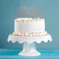 12ct Bulk Silver Glitter Happy Birthday Cake Toppers
