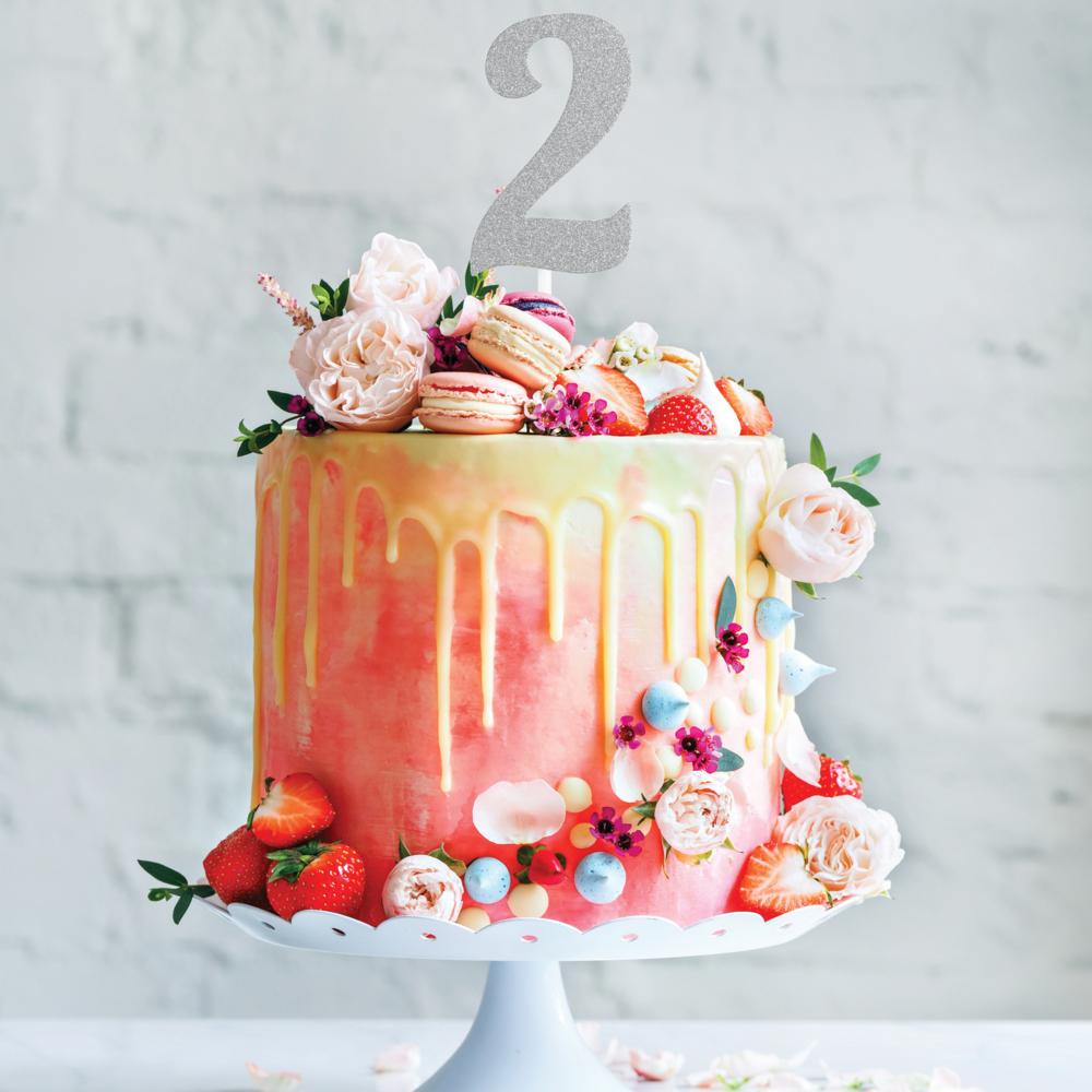 Silver Glitter 2 Cake Topper - Any Occasion Decor Party Decoration