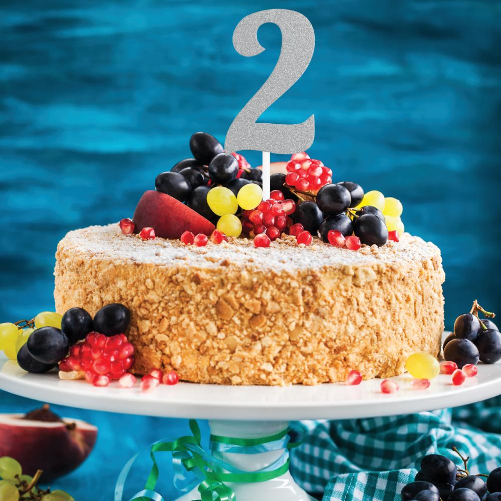 Silver Glitter 2 Cake Topper - Any Occasion Decor Party Decoration