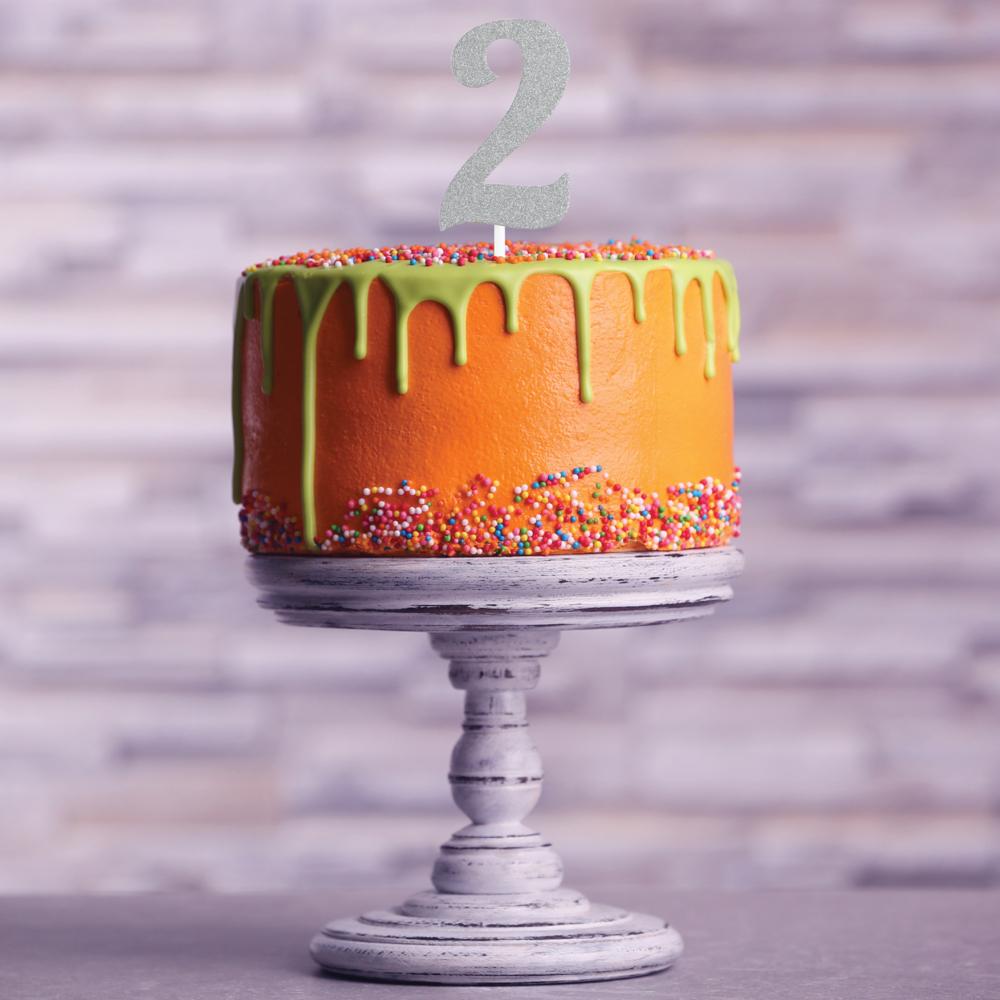 Silver Glitter 2 Cake Topper - Any Occasion Decor Party Decoration