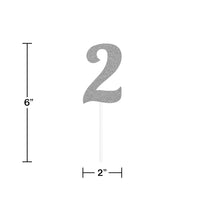 Silver Glitter 2 Cake Topper - Any Occasion Decor Party Decoration