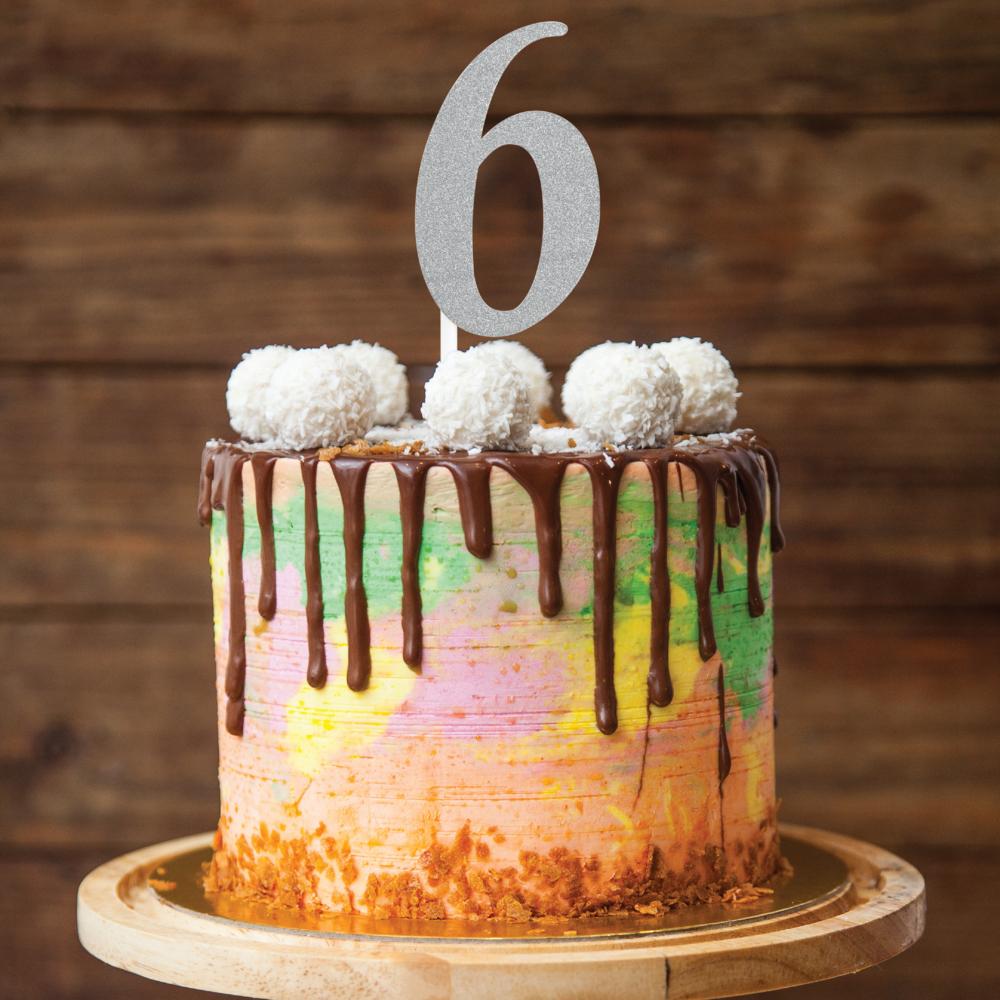 Silver Glitter 6 Cake Topper - Any Occasion Decor Party Decoration