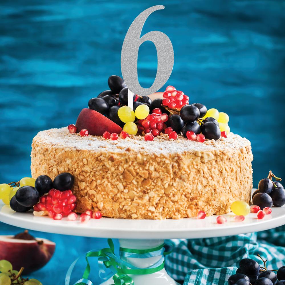 Silver Glitter 6 Cake Topper - Any Occasion Decor Party Decoration