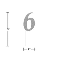 Silver Glitter 6 Cake Topper - Any Occasion Decor Party Decoration