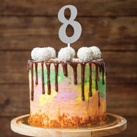 Silver Glitter 8 Cake Topper - Any Occasion Decor Party Decoration