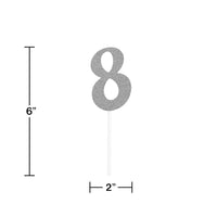 Silver Glitter 8 Cake Topper - Any Occasion Decor Party Decoration