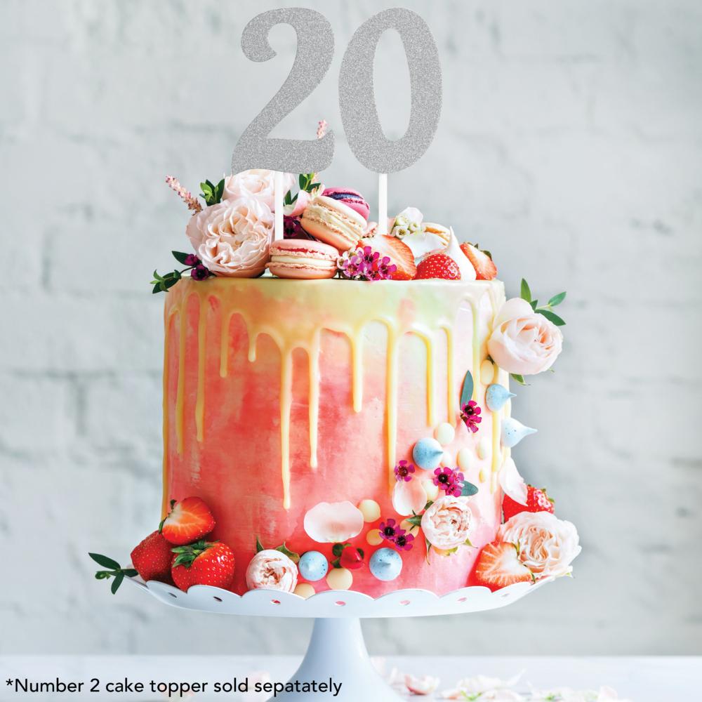 Silver Glitter 0 Cake Topper - Any Occasion Decor Party Decoration