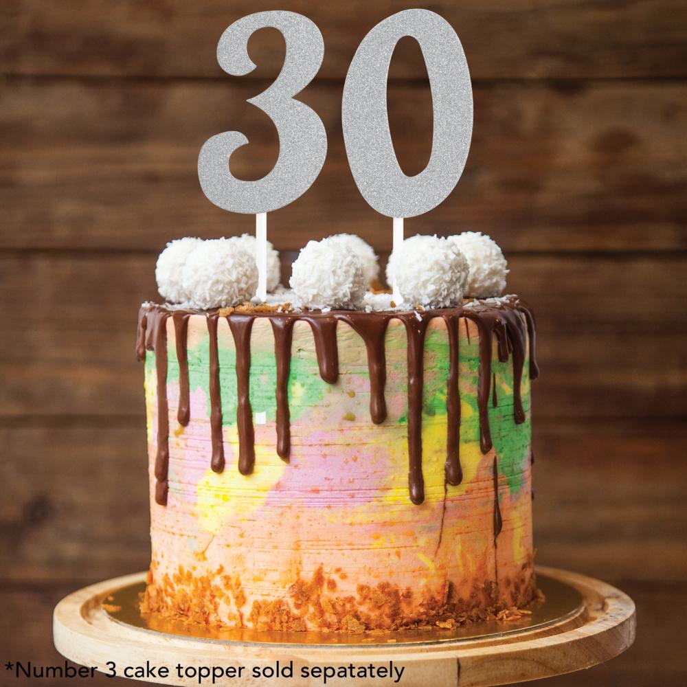 Silver Glitter 0 Cake Topper - Any Occasion Decor Party Decoration