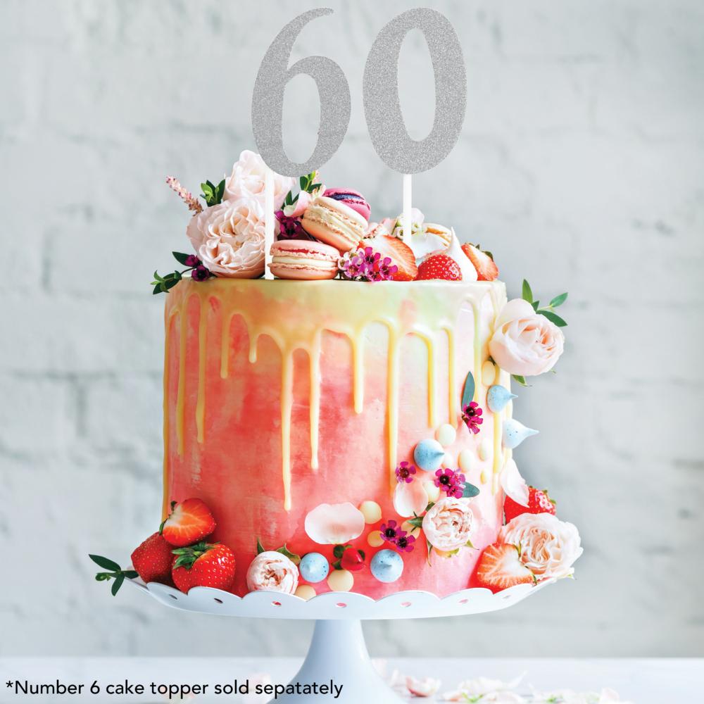 Silver Glitter 0 Cake Topper - Any Occasion Decor Party Decoration