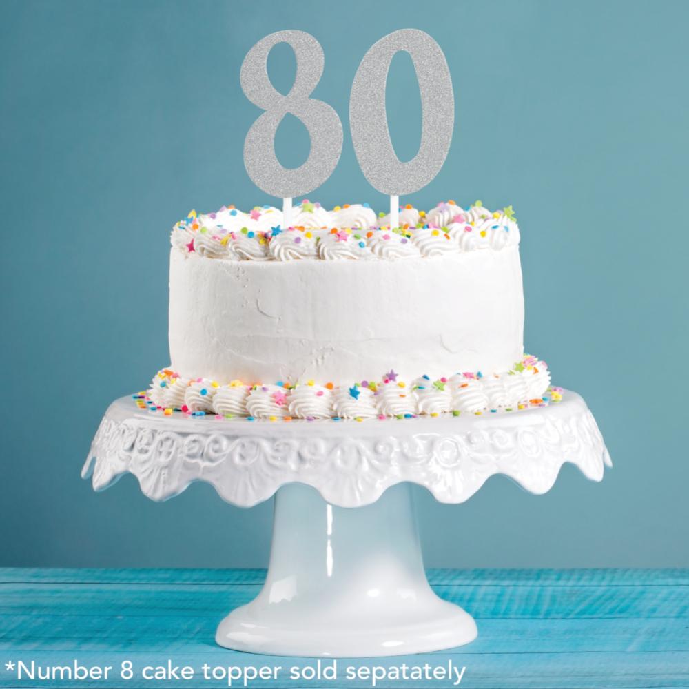 Silver Glitter 0 Cake Topper - Any Occasion Decor Party Decoration