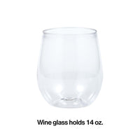 24ct Bulk 14 oz Plastic Stemless Wine Glasses