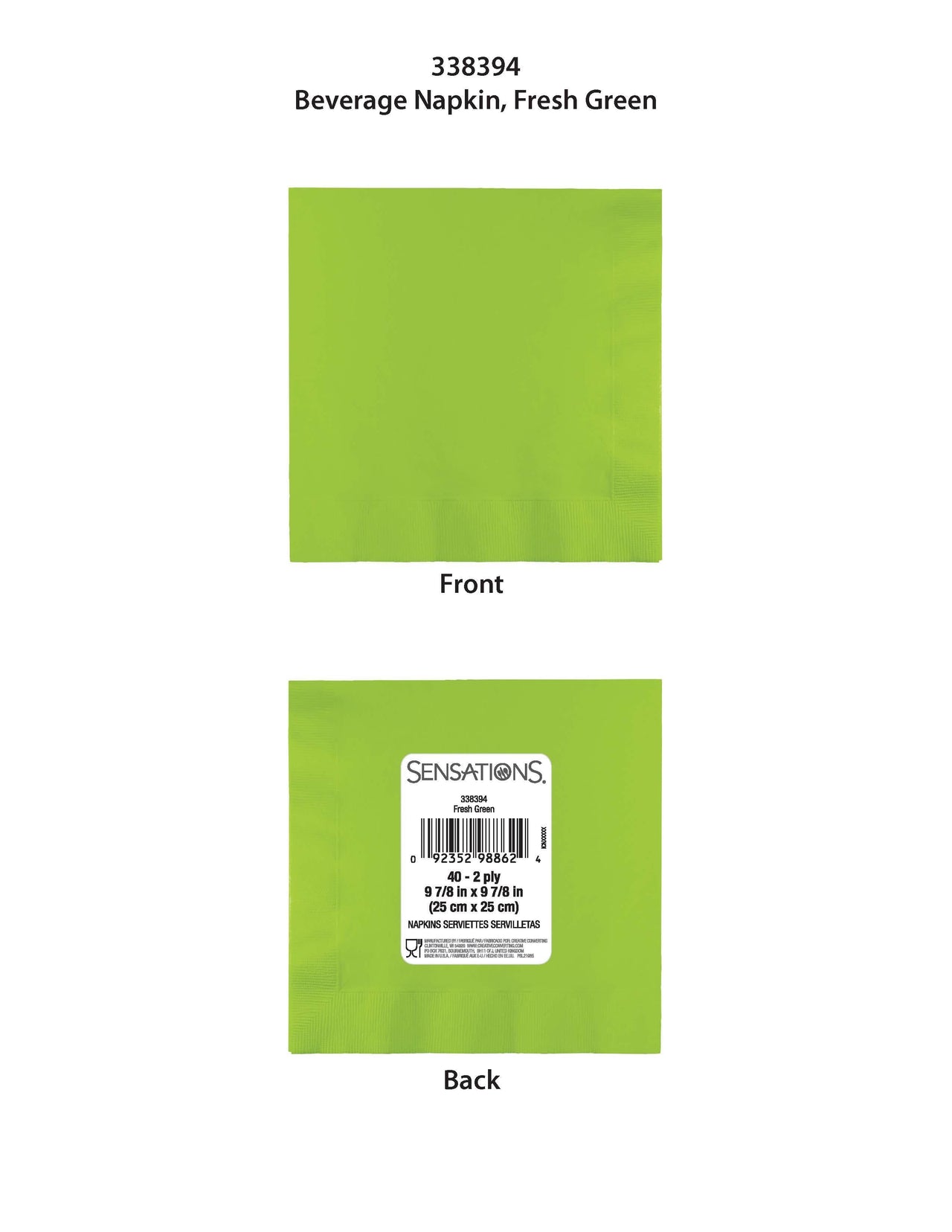 Bulk Case of Fresh Green 40ct 2ply Beverage Napkin