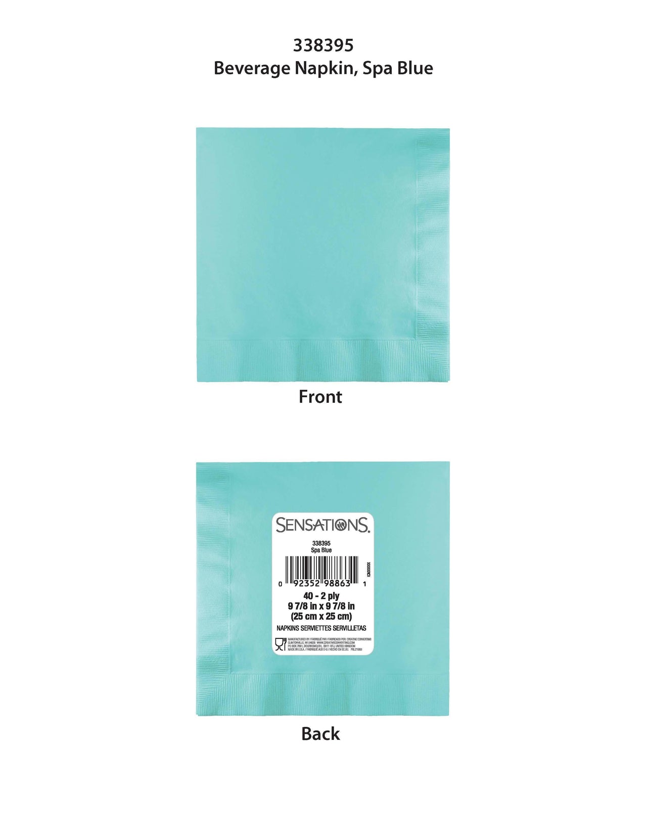 480ct Bulk Spa Blue 2Ply Beverage Napkin
