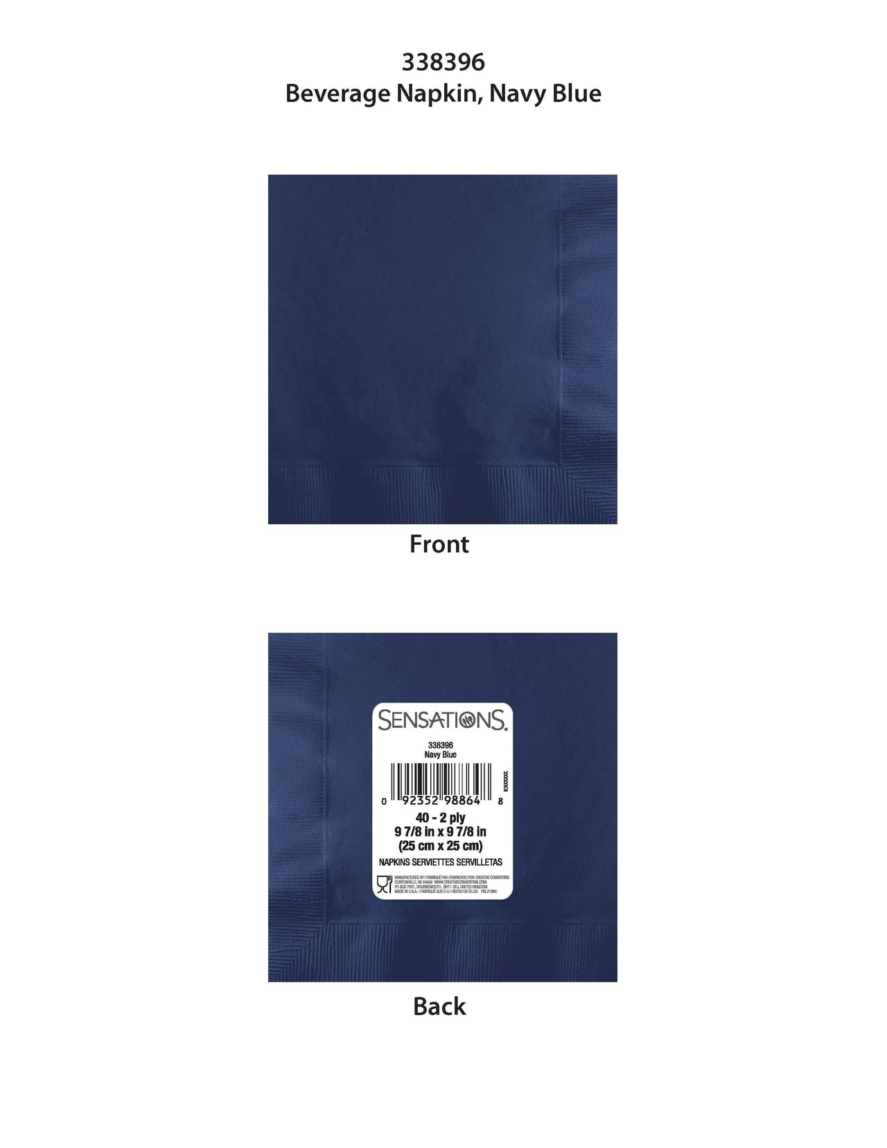 480ct Bulk Navy 2Ply Beverage Napkin