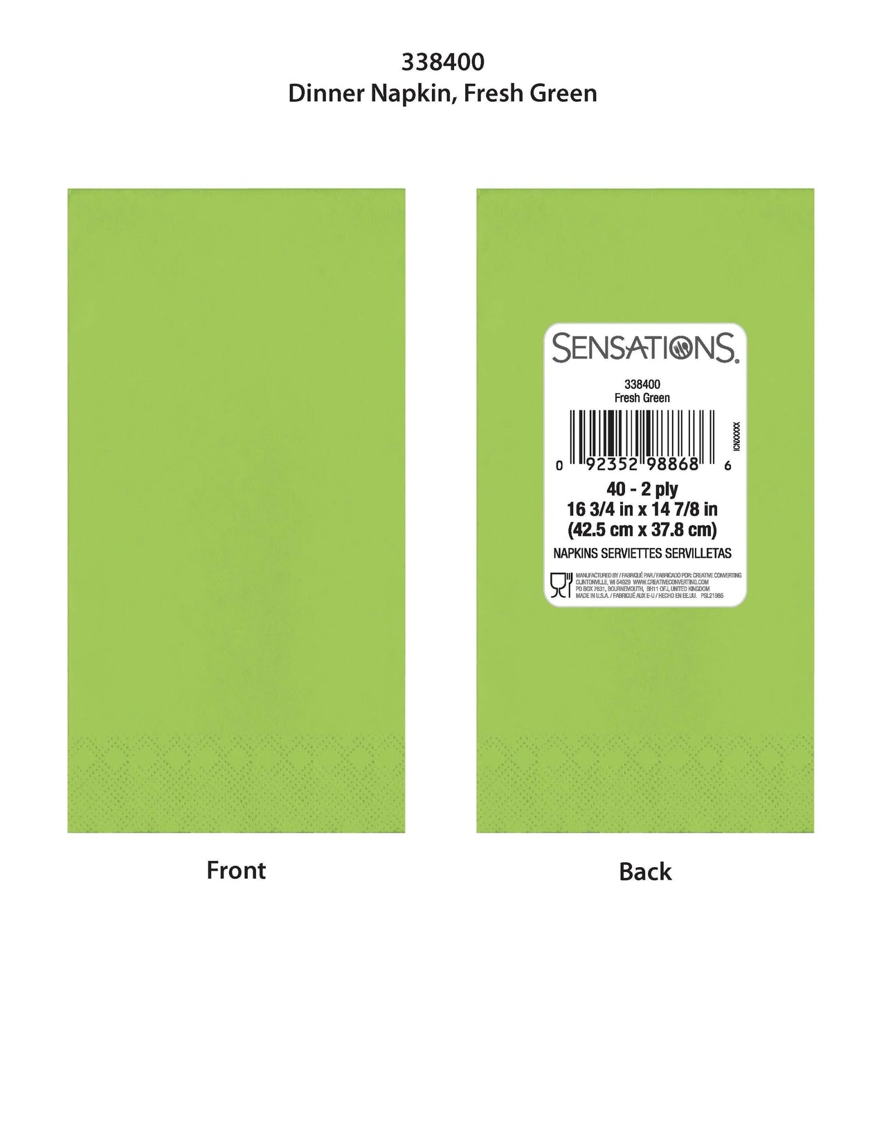 Bulk Case of Fresh Green 2ply Dinner Napkin (40/Pkg)