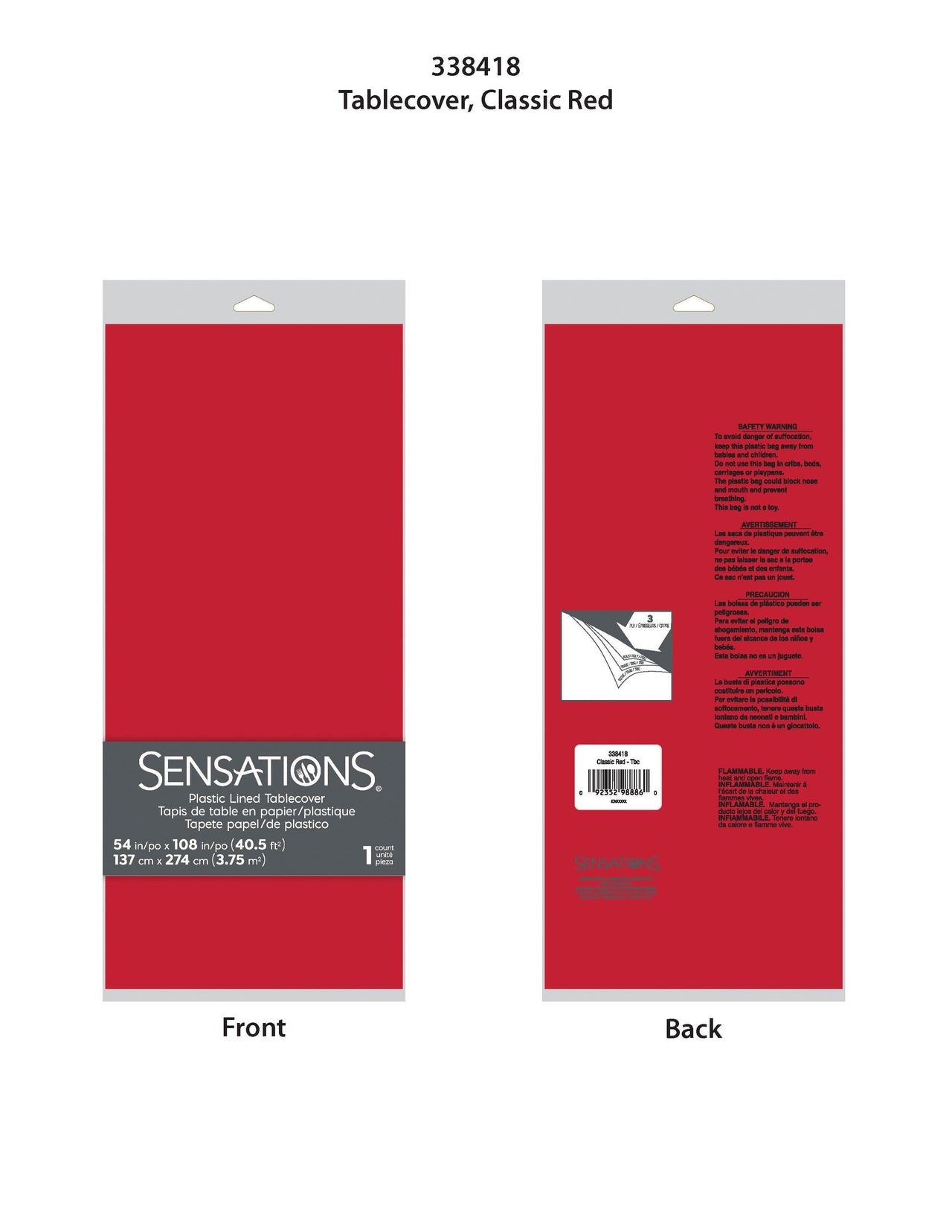 6ct Bulk Classic Red Tablecover, 54X108" Paper/Poly