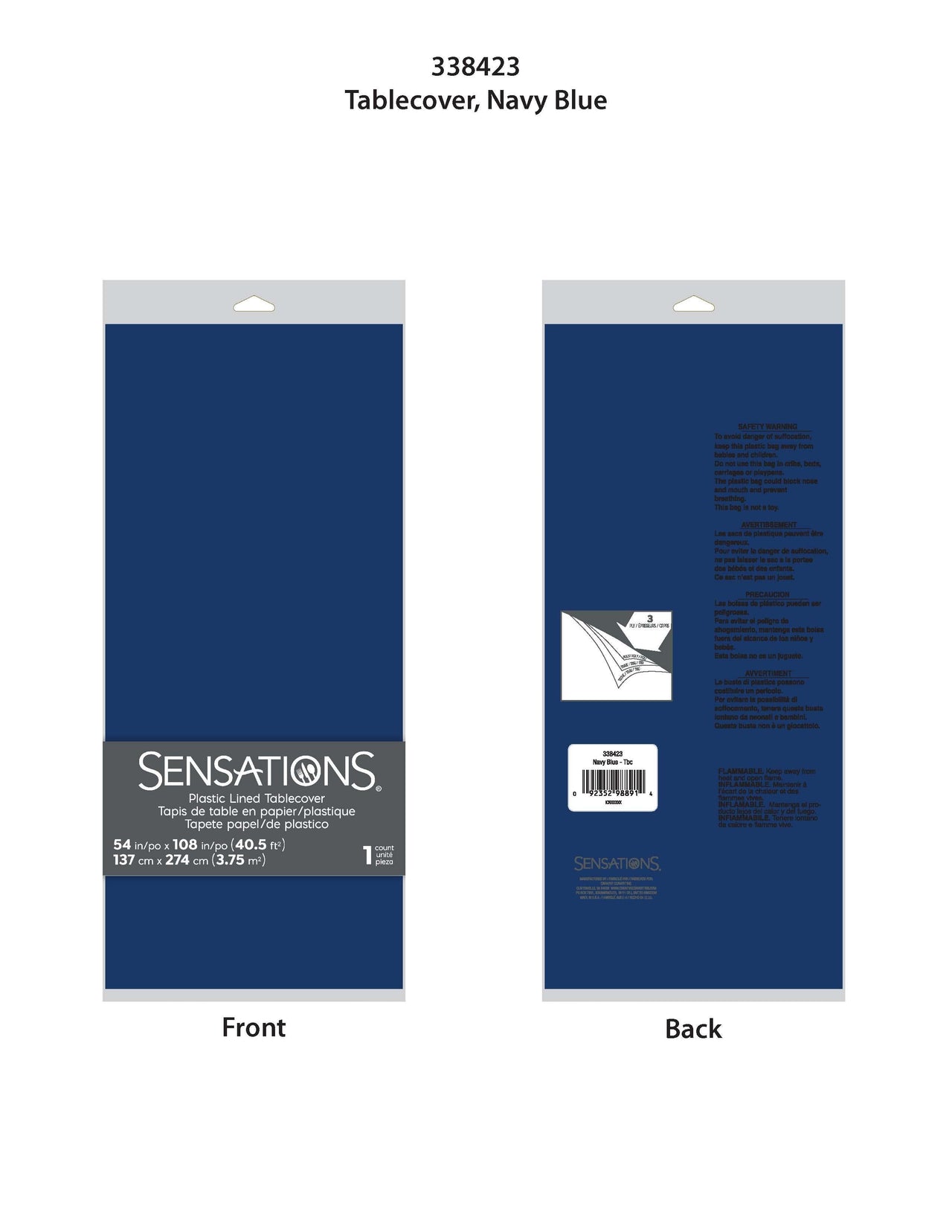 6ct Bulk Navy Tablecover, 54X108" Paper/Poly