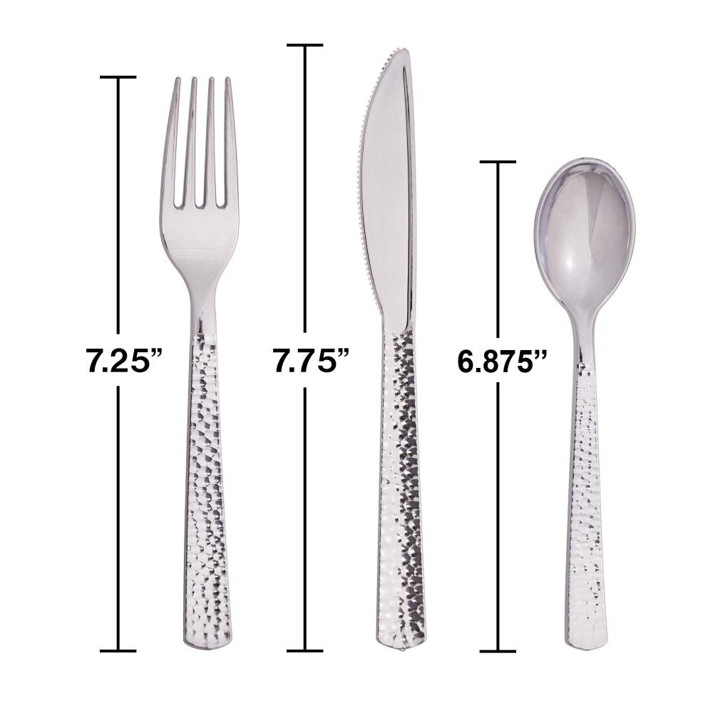 288ct Bulk Metallic Silver Hammered Assorted Cutlery