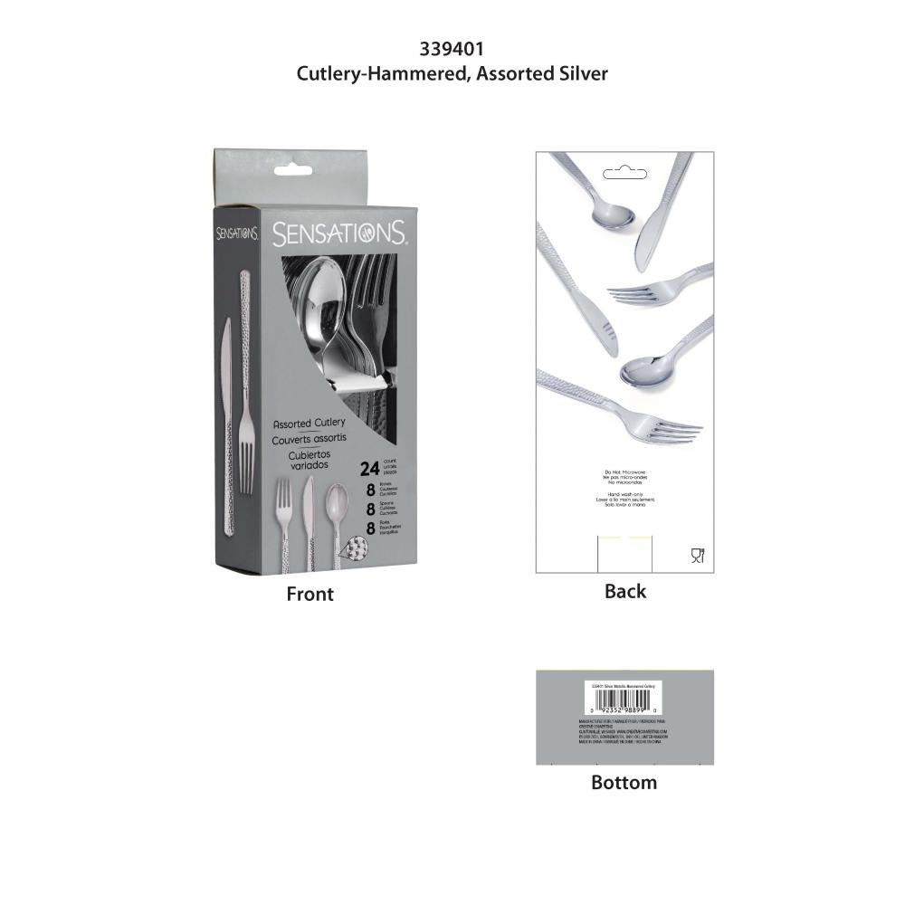 288ct Bulk Metallic Silver Hammered Assorted Cutlery