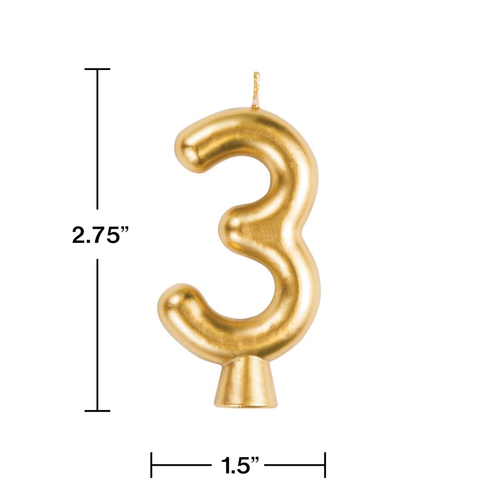 12ct Bulk Gold Number 3 Candles