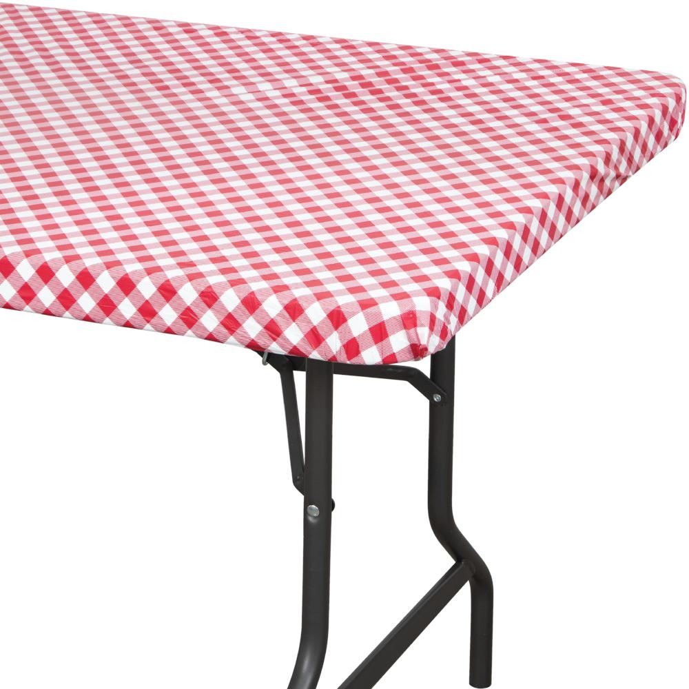 12 pc Bulk Red and White Gingham 30" x 96" Rectangular Stay Put Plastic tablecover - Party Themes by Creative Converting